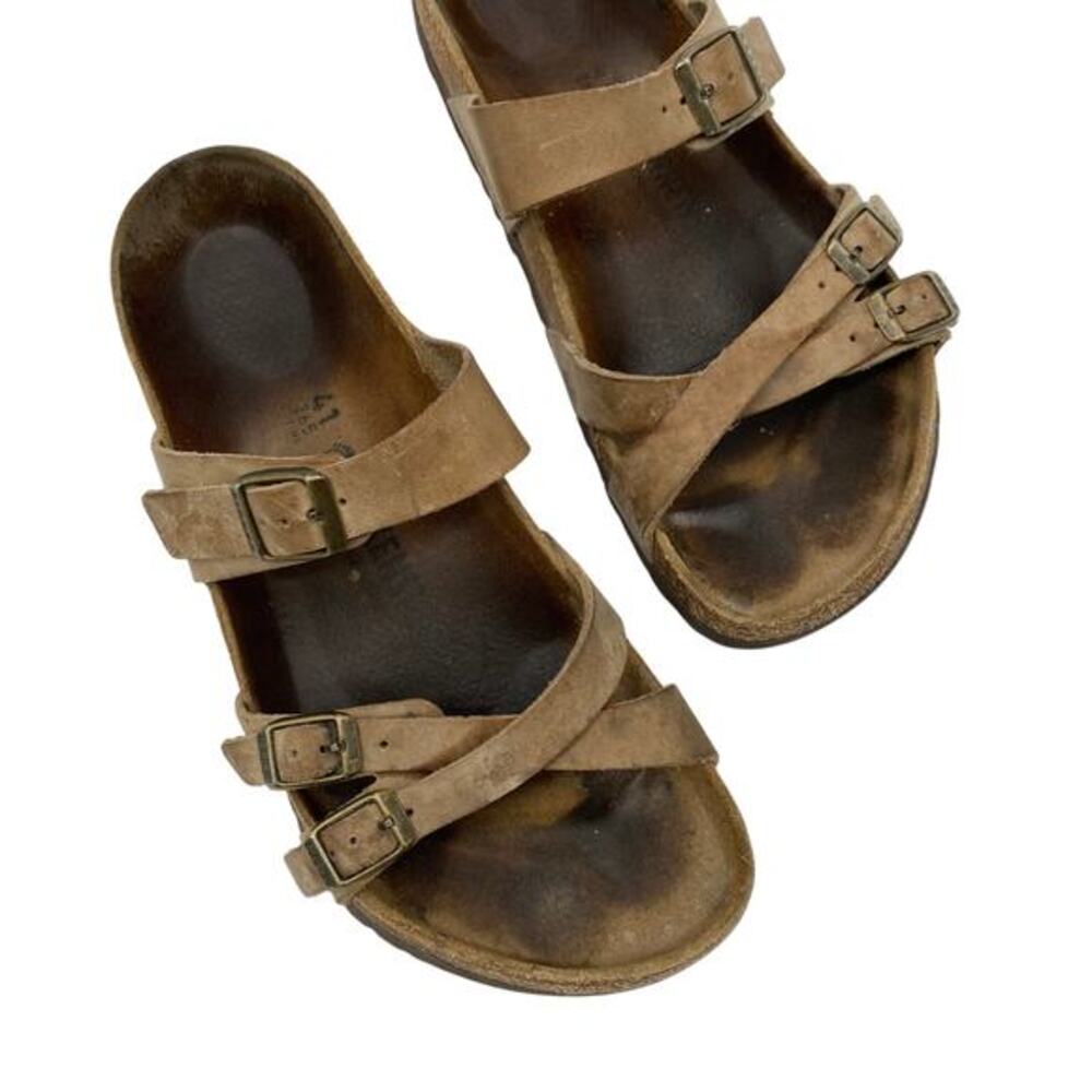 Birkenstock tan strappy‎ sandals